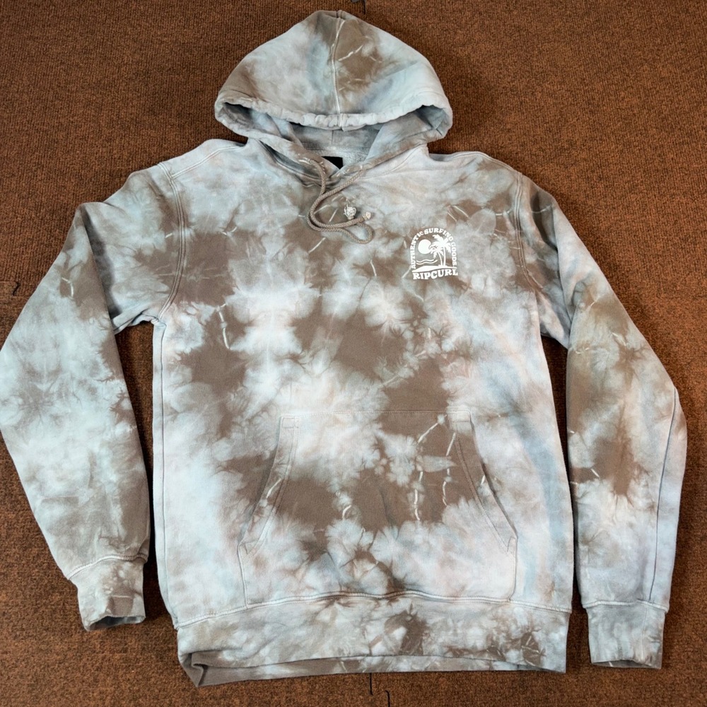 Rip Curl Mens Tie Dye Hoodie Grey Brown Surfing Goods Pullover Sweatshirt Medium